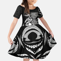 Personalised Guam Liberation Day Family Matching Short Sleeve Bodycon Dress and Hawaiian Shirt Black White Latte Stone Tribal Patterns