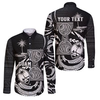 Personalised Guam Liberation Day Family Matching Summer Maxi Dress and Hawaiian Shirt Black White Latte Stone Tribal Patterns DT05 Dad's Shirt - Long Sleeve Black - Polynesian Pride