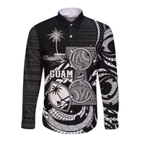 Personalised Guam Liberation Day Long Sleeve Button Shirt Black White Latte Stone Tribal Patterns