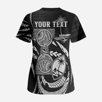Personalised Guam Liberation Day Scrub Top Black White Latte Stone Tribal Patterns