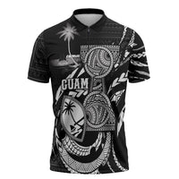 Personalised Guam Liberation Day Zipper Polo Shirt Black White Latte Stone Tribal Patterns