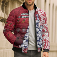 American Samoa Christmas Bomber Puffer Jacket Seashell Xmas Tree Tribal Waves - Polynesian Pride