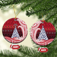 American Samoa Christmas Ceramic Ornament Seashell Xmas Tree And Waves Patterns - Polynesian Pride
