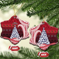 American Samoa Christmas Ceramic Ornament Seashell Xmas Tree And Waves Patterns - Polynesian Pride