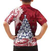 American Samoa Christmas Family Matching Off Shoulder Short Dress and Hawaiian Shirt Seashell Xmas Tree Tribal Waves DT05 - Polynesian Pride