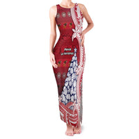 American Samoa Christmas Family Matching Tank Maxi Dress and Hawaiian Shirt Seashell Xmas Tree Tribal Waves DT05 Mom's Dress Red - Polynesian Pride