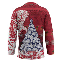 American Samoa Christmas Hockey Jersey Seashell Xmas Tree Tribal Waves - Polynesian Pride