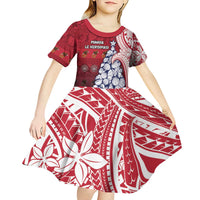 American Samoa Christmas Kid Short Sleeve Dress Seashell Xmas Tree Tribal Waves - Polynesian Pride