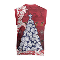 American Samoa Christmas Knitted V-Neck Vest Seashell Xmas Tree And Waves Patterns - Polynesian Pride