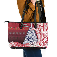 American Samoa Christmas Leather Tote Bag Seashell Xmas Tree Tribal Waves - Polynesian Pride