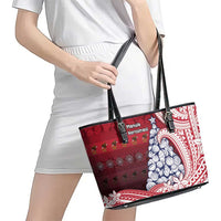 American Samoa Christmas Leather Tote Bag Seashell Xmas Tree Tribal Waves - Polynesian Pride