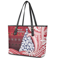 American Samoa Christmas Leather Tote Bag Seashell Xmas Tree Tribal Waves - Polynesian Pride