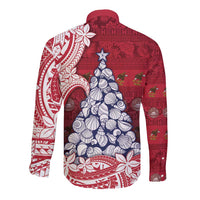 American Samoa Christmas Long Sleeve Button Shirt Seashell Xmas Tree Tribal Waves - Polynesian Pride