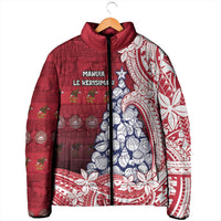 American Samoa Christmas Padded Jacket Seashell Xmas Tree Tribal Waves - Polynesian Pride
