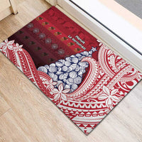 American Samoa Christmas Rubber Doormat Seashell Xmas Tree Tribal Waves - Polynesian Pride
