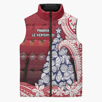 American Samoa Christmas Sleeveless Puffer Jacket Seashell Xmas Tree Tribal Waves - Polynesian Pride