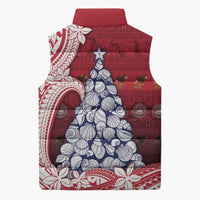 American Samoa Christmas Sleeveless Puffer Jacket Seashell Xmas Tree Tribal Waves - Polynesian Pride