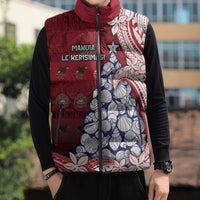 American Samoa Christmas Sleeveless Puffer Jacket Seashell Xmas Tree Tribal Waves - Polynesian Pride