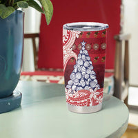 American Samoa Christmas Tumbler Cup Seashell Xmas Tree Tribal Waves - Polynesian Pride