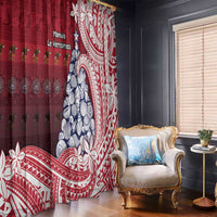 American Samoa Christmas Window Curtain Seashell Xmas Tree Tribal Waves - Polynesian Pride