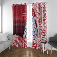 American Samoa Christmas Window Curtain Seashell Xmas Tree Tribal Waves - Polynesian Pride