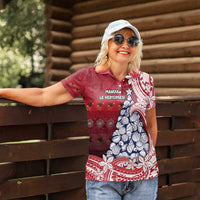 American Samoa Christmas Women Polo Shirt Seashell Xmas Tree Tribal Waves - Polynesian Pride