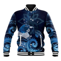 New Zealand Matariki Baseball Jacket Maori Tui Bird Blue Galaxy