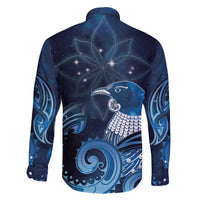 New Zealand Matariki Family Matching Off Shoulder Short Dress and Hawaiian Shirt Maori Tui Bird Blue Galaxy