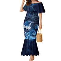 New Zealand Matariki Mermaid Dress Maori Tui Bird Blue Galaxy