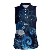 New Zealand Matariki Women Sleeveless Polo Shirt Maori Tui Bird Blue Galaxy