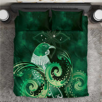 New Zealand Matariki Bedding Set Maori Tui Bird Green Galaxy