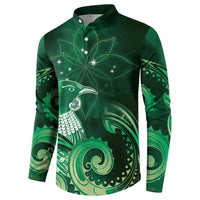 New Zealand Matariki Button Sweatshirt Maori Tui Bird Green Galaxy