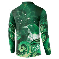 New Zealand Matariki Button Sweatshirt Maori Tui Bird Green Galaxy