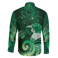 New Zealand Matariki Family Matching Off Shoulder Maxi Dress and Hawaiian Shirt Maori Tui Bird Green Galaxy