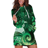 New Zealand Matariki Hoodie Dress Maori Tui Bird Green Galaxy