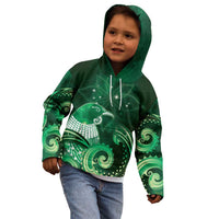 New Zealand Matariki Kid Hoodie Maori Tui Bird Green Galaxy