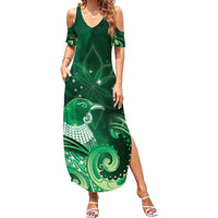 New Zealand Matariki Summer Maxi Dress Maori Tui Bird Green Galaxy