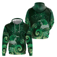 New Zealand Matariki Zip Hoodie Maori Tui Bird Green Galaxy