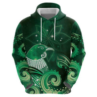 New Zealand Matariki Zip Hoodie Maori Tui Bird Green Galaxy