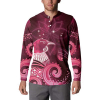 New Zealand Matariki Button Sweatshirt Maori Tui Bird Magenta Galaxy