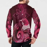 New Zealand Matariki Button Sweatshirt Maori Tui Bird Magenta Galaxy