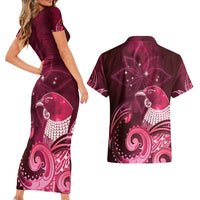 New Zealand Matariki Couples Matching Short Sleeve Bodycon Dress and Hawaiian Shirt Maori Tui Bird Magenta Galaxy