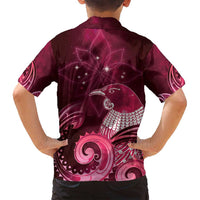 New Zealand Matariki Family Matching Long Sleeve Bodycon Dress and Hawaiian Shirt Maori Tui Bird Magenta Galaxy