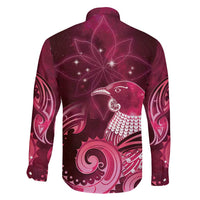 New Zealand Matariki Family Matching Off Shoulder Short Dress and Hawaiian Shirt Maori Tui Bird Magenta Galaxy