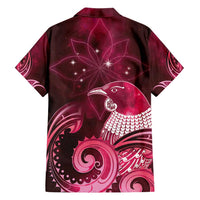 New Zealand Matariki Family Matching Short Sleeve Bodycon Dress and Hawaiian Shirt Maori Tui Bird Magenta Galaxy