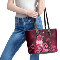 New Zealand Matariki Leather Tote Bag Maori Tui Bird Magenta Galaxy