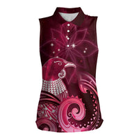 New Zealand Matariki Women Sleeveless Polo Shirt Maori Tui Bird Magenta Galaxy