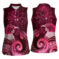 New Zealand Matariki Women Sleeveless Polo Shirt Maori Tui Bird Magenta Galaxy