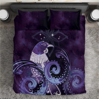 New Zealand Matariki Bedding Set Maori Tui Bird Purple Galaxy