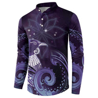 New Zealand Matariki Button Sweatshirt Maori Tui Bird Purple Galaxy